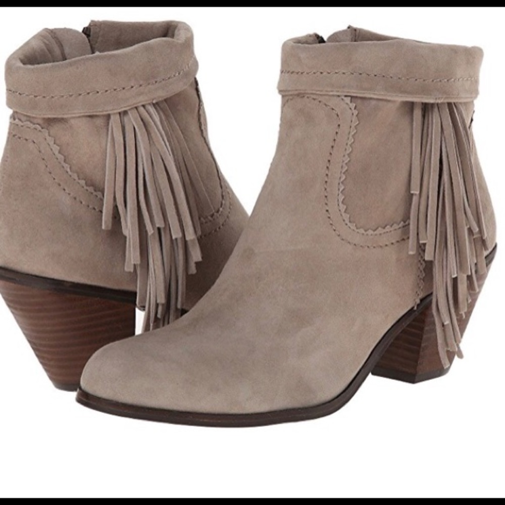 Sam Edelman fringe suede lights gray booties